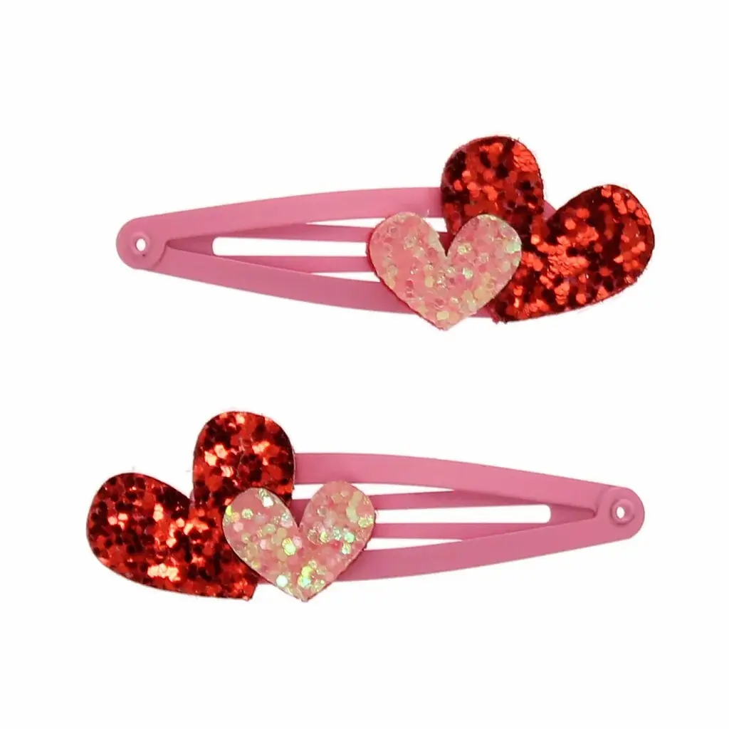 Rex London Pinza para el pelo con purpurina Love Hearts (x2) PINK