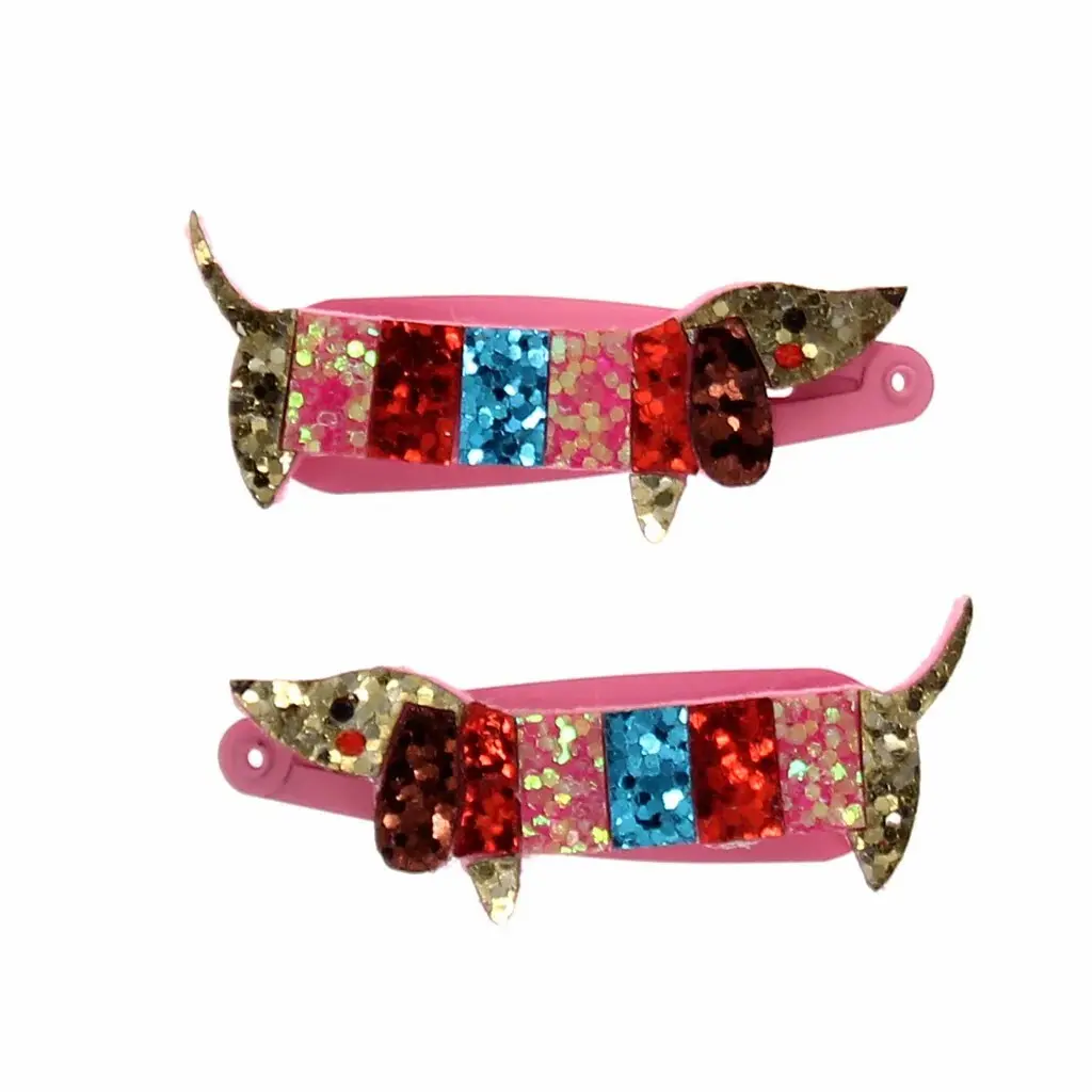 Rex London Pinza para el pelo con purpurina Sausage Dog (x2) PINK