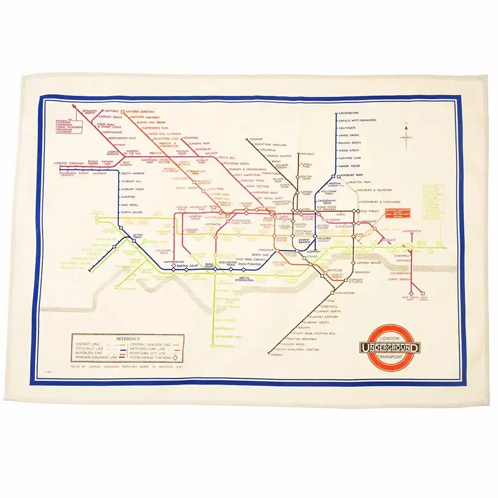 Rex London Paño de cocina de algodón TfL Heritage Tube Map WHITE