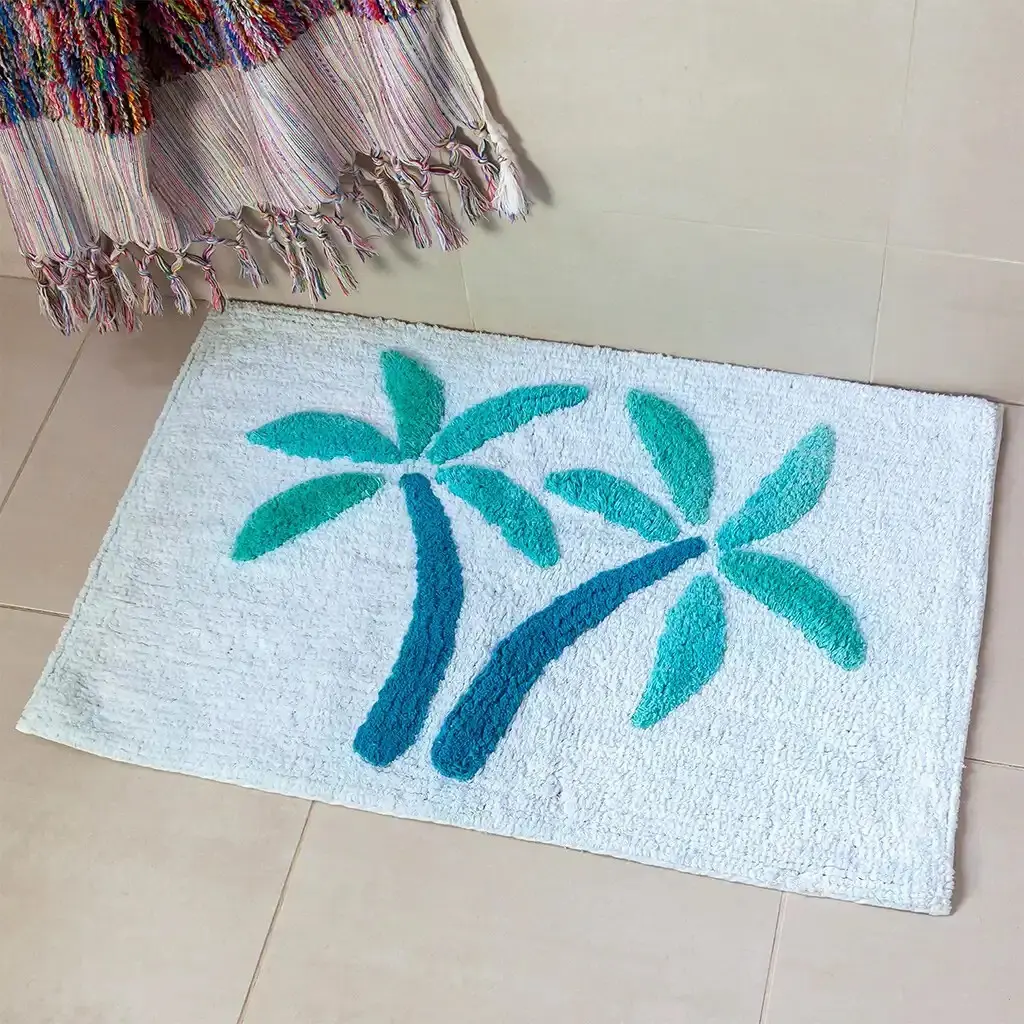 Rex London Alfombrilla de baño de algodón Palmiers BLUE