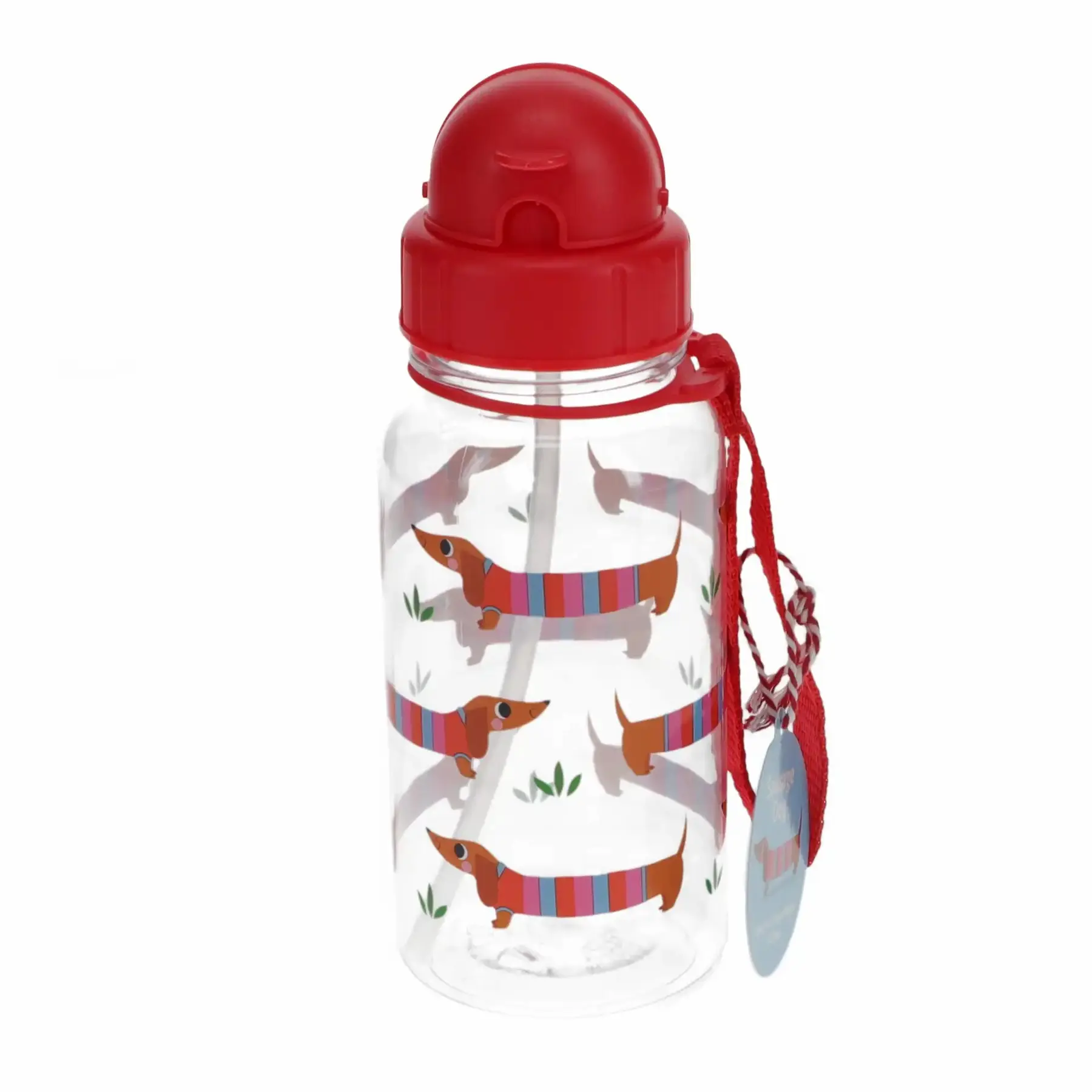 Rex London Botella infantil con pajita Chien Saucisse RED
