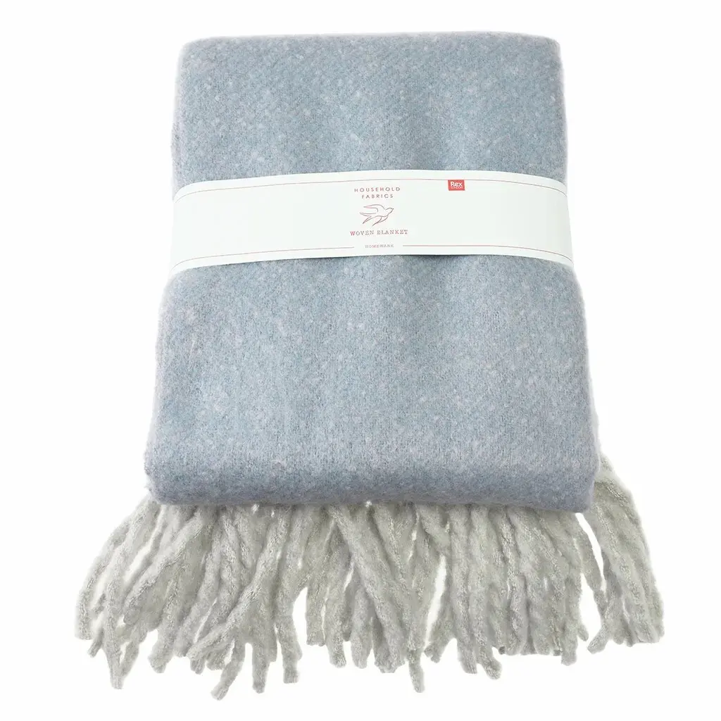 Rex London Manta tejida con borlas BLUE