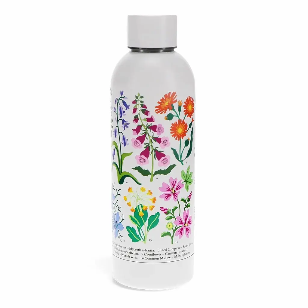 Rex London Botella de acero inoxidable Wild Flowers WHITE