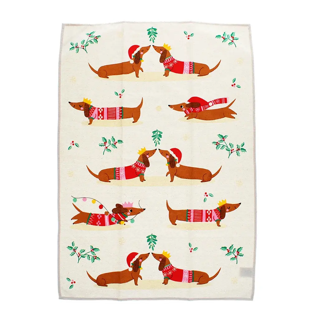 Rex London Paño de cocina de algodón Perro Salchicha Festivo MULTICOLOR
