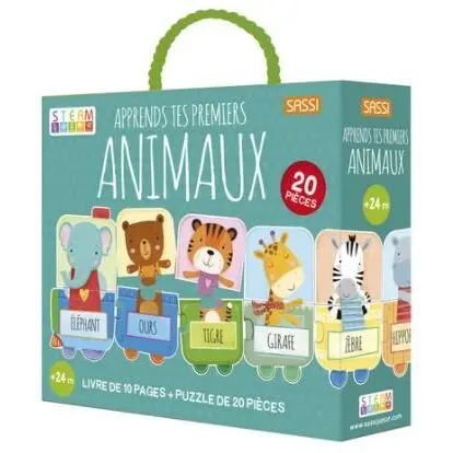 Sassi Libro de tapa dura y juego Aprende tus primeros animales BLUE